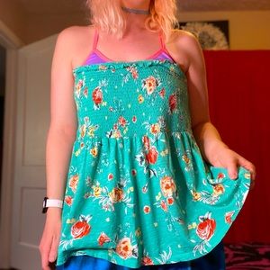 Torrid turquoise smocked flower top